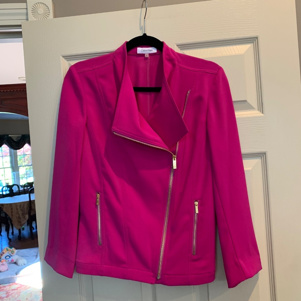 Calvin Klein Pink Moto Style Short Jacket /Scarf Set sz M - Picture 6 of 6